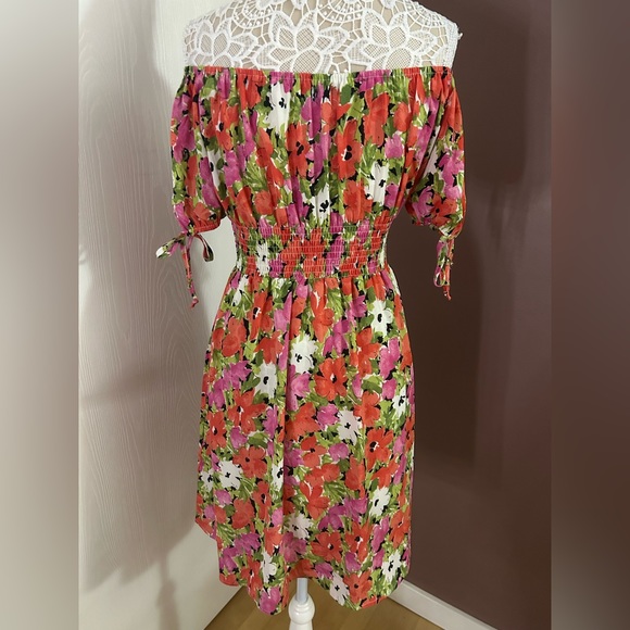 SHOWPO Octavia Dress in Pink - Off the Shoulder Floral Summer Dress - Picture 5 of 10